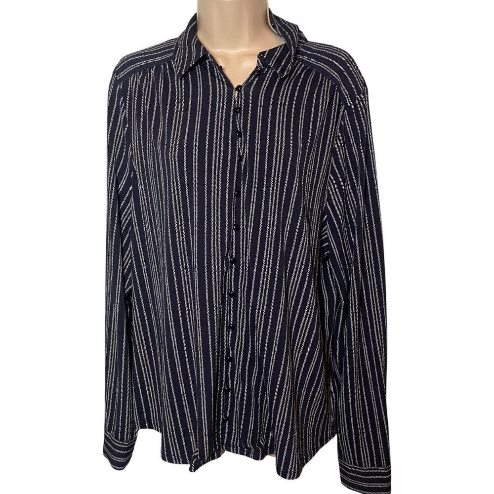 Adrianna Papell Blouse Women's Striped Long Sleeve Button-Up Size XL Blue Office